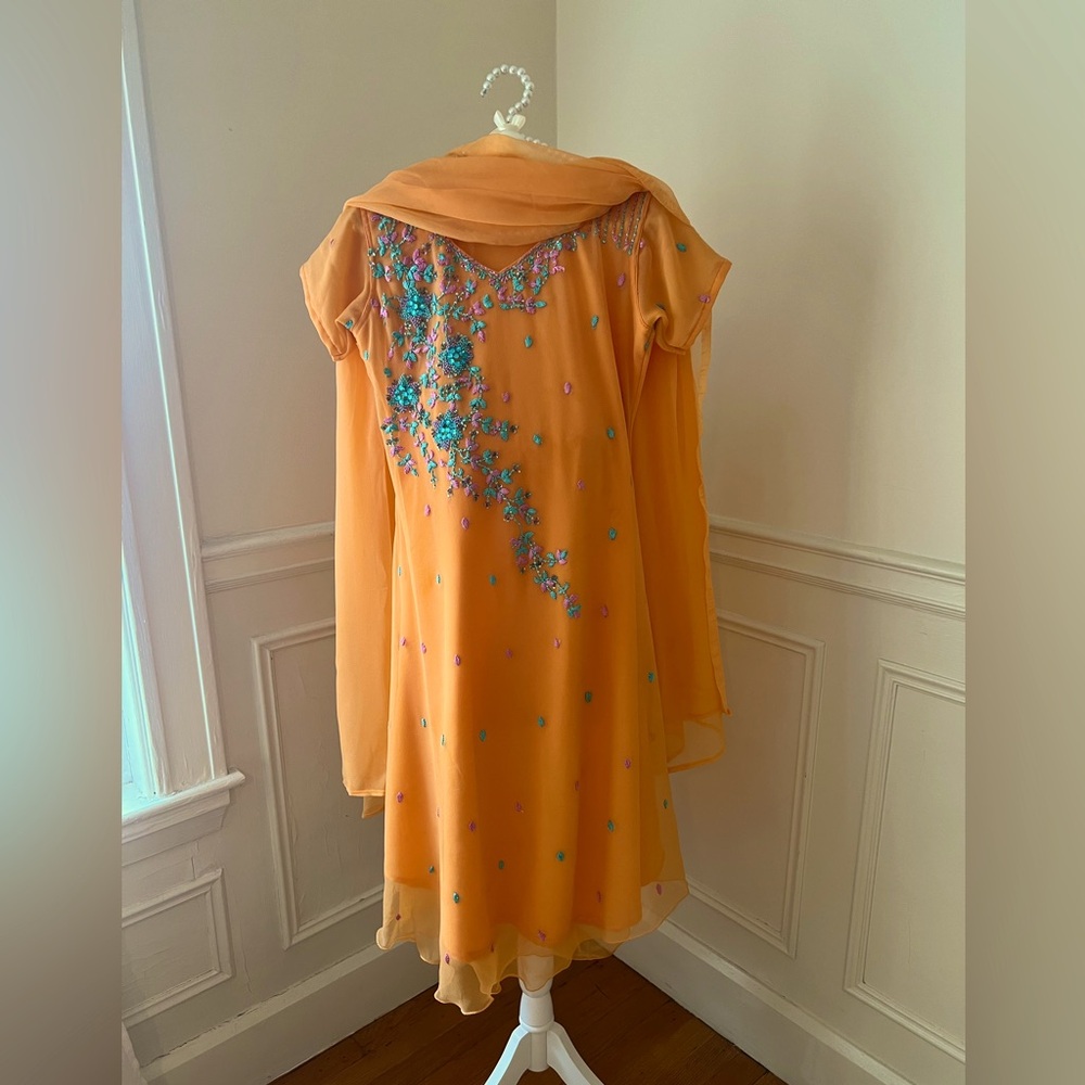Orange Indian Party Wear Dress with bottom and duputta